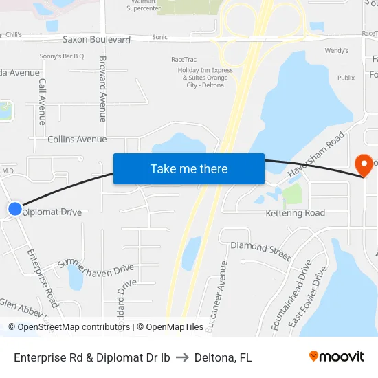 Enterprise Rd & Diplomat Dr Ib to Deltona, FL map