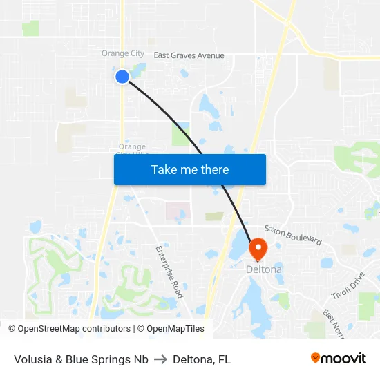 Volusia & Blue Springs Nb to Deltona, FL map