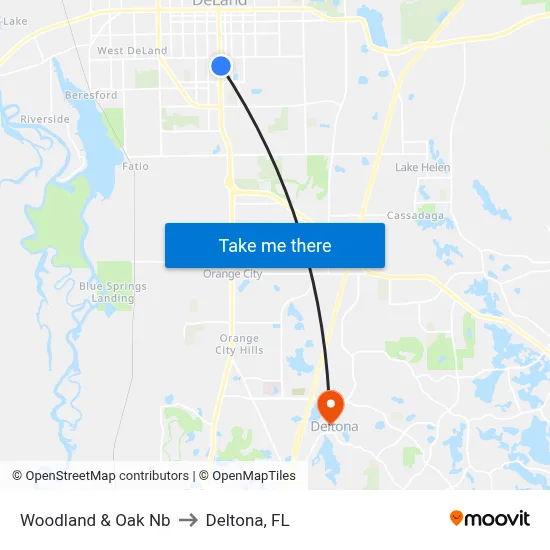 Woodland & Oak Nb to Deltona, FL map