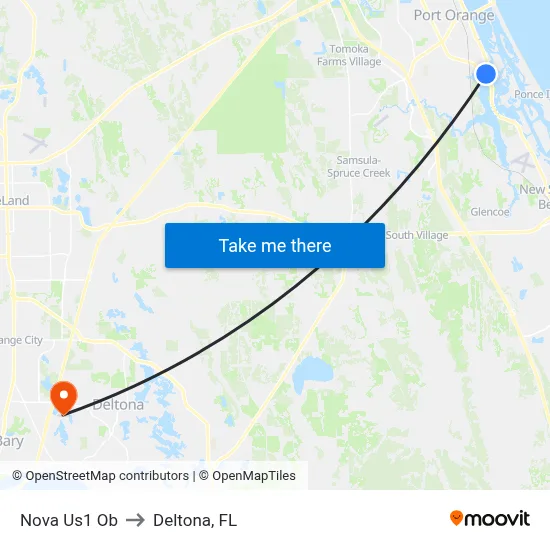 Nova  Us1 Ob to Deltona, FL map