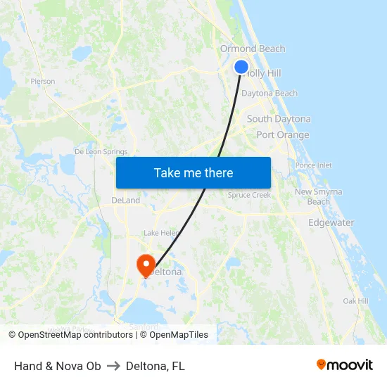 Hand & Nova Ob to Deltona, FL map