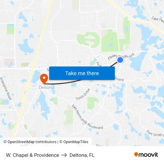 W. Chapel & Providence to Deltona, FL map