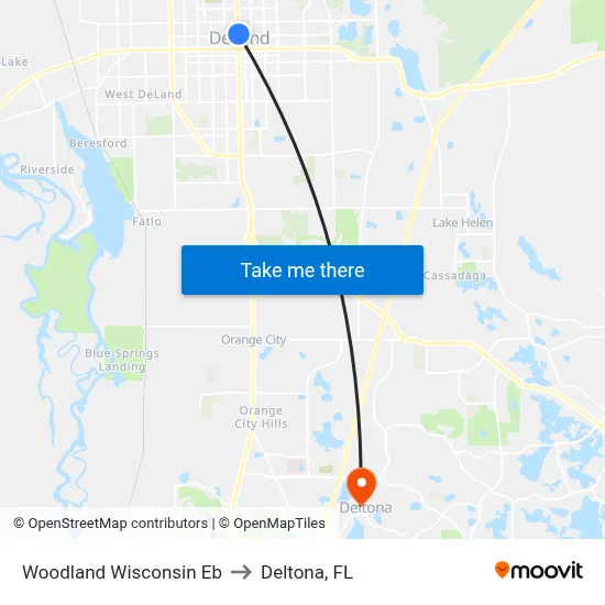 Woodland  Wisconsin Eb to Deltona, FL map