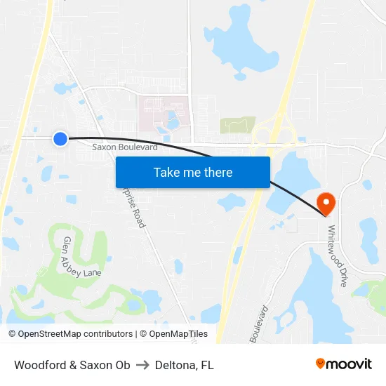 Woodford & Saxon Ob to Deltona, FL map