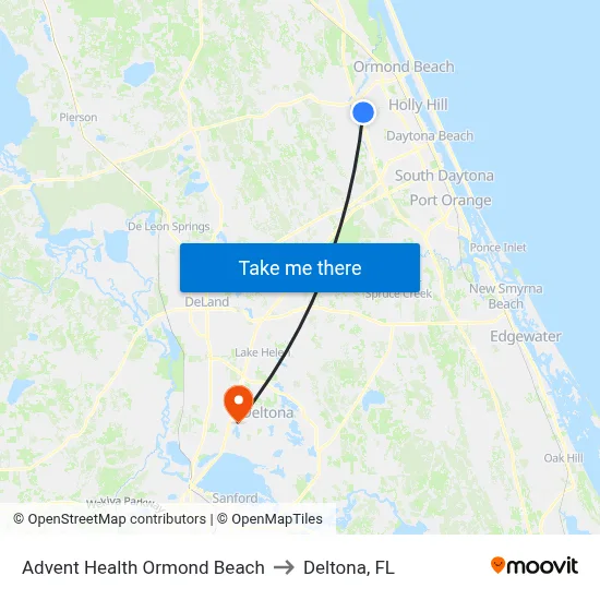 Advent Health Ormond Beach to Deltona, FL map