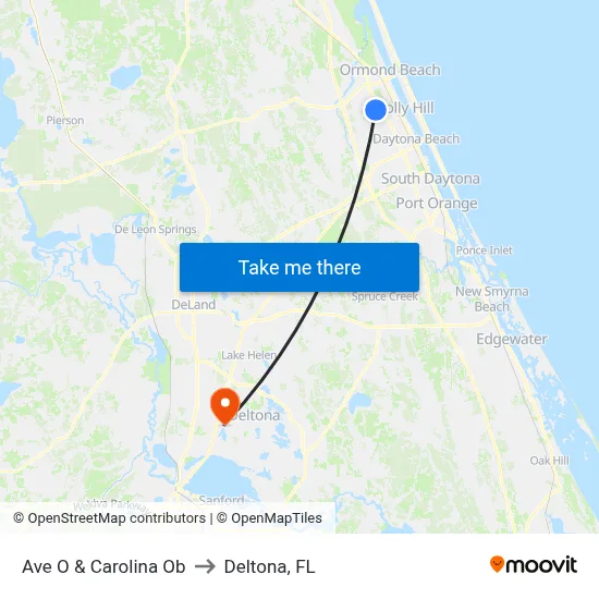 Ave O & Carolina Ob to Deltona, FL map