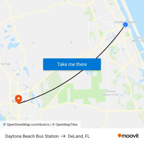 Daytona Beach Bus Station to DeLand, FL map
