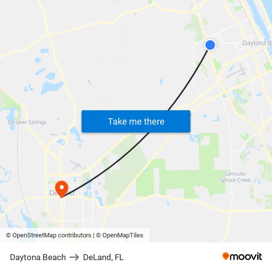 Daytona Beach to DeLand, FL map