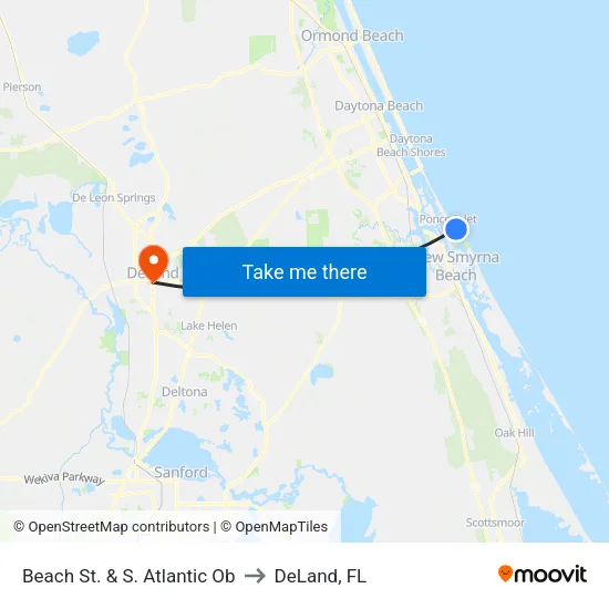 Beach St. & S. Atlantic Ob to DeLand, FL map