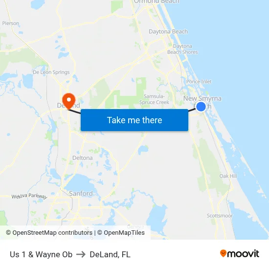 Us 1 & Wayne Ob to DeLand, FL map