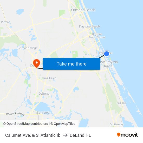 Calumet Ave. & S. Atlantic Ib to DeLand, FL map