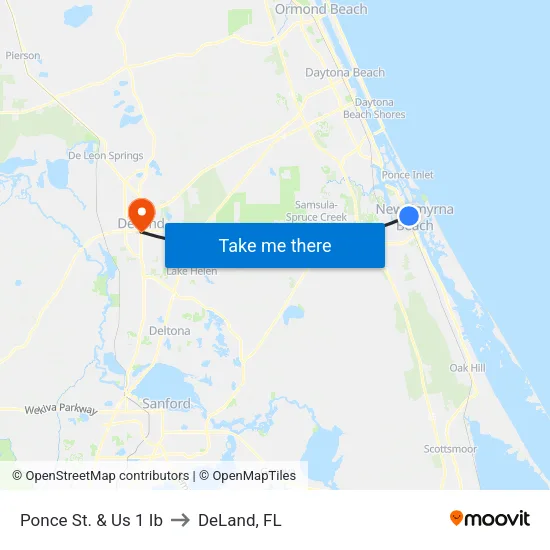 Ponce St. & Us 1 Ib to DeLand, FL map