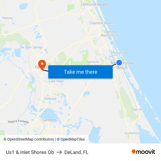 Us1 & Inlet Shores Ob to DeLand, FL map
