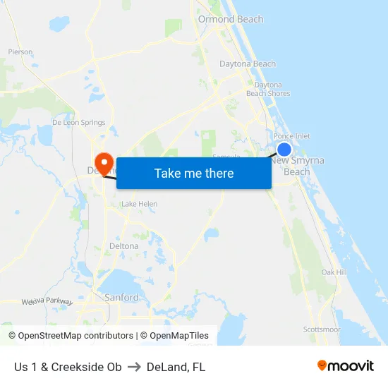 Us 1 & Creekside Ob to DeLand, FL map