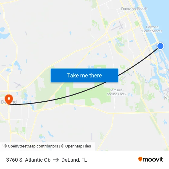 3760 S. Atlantic Ob to DeLand, FL map