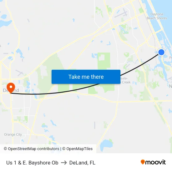 Us 1 & E. Bayshore Ob to DeLand, FL map
