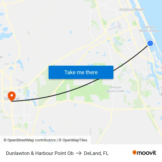Dunlawton & Harbour Point Ob to DeLand, FL map