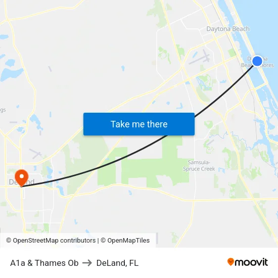 A1a & Thames Ob to DeLand, FL map