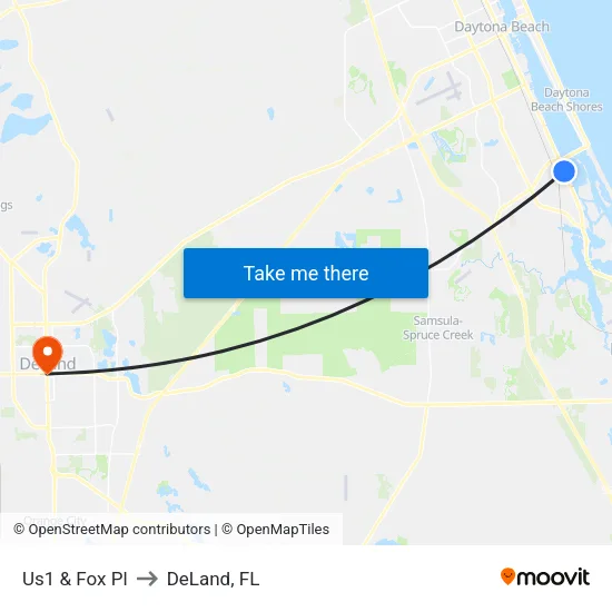 Us1 & Fox Pl to DeLand, FL map