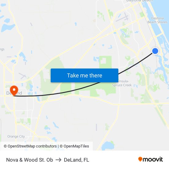 Nova  &  Wood St. Ob to DeLand, FL map