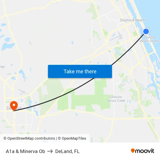 A1a & Minerva Ob to DeLand, FL map