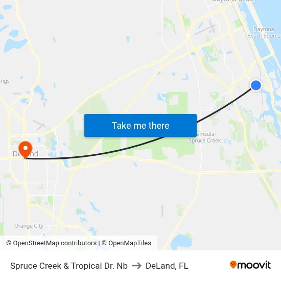 Spruce Creek & Tropical Dr. Nb to DeLand, FL map