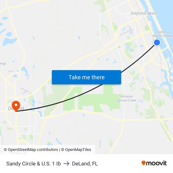 Sandy Circle & U.S. 1 Ib to DeLand, FL map