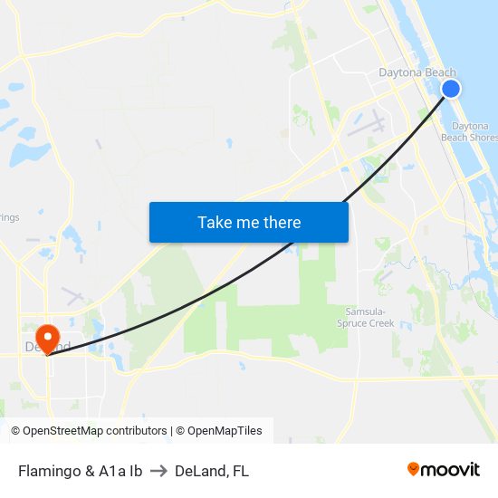 Flamingo & A1a Ib to DeLand, FL map
