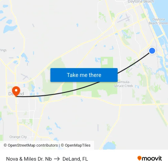 Nova & Miles Dr. Nb to DeLand, FL map