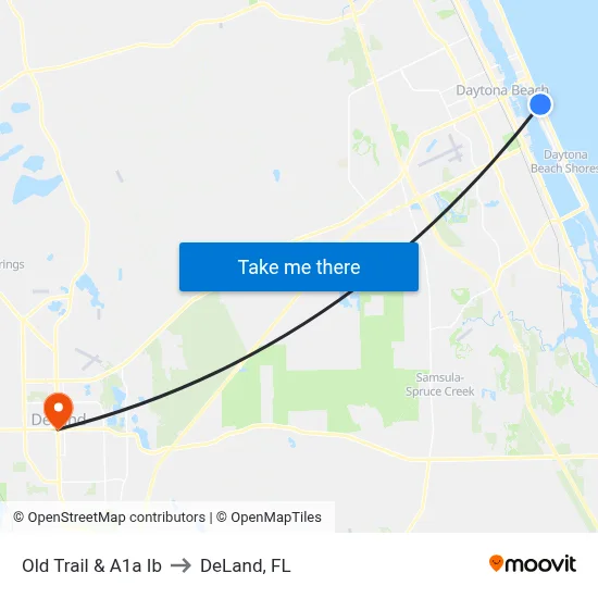 Old Trail & A1a Ib to DeLand, FL map