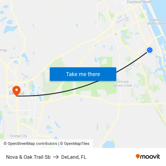 Nova & Oak Trail Sb to DeLand, FL map