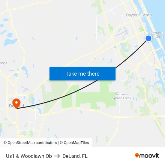 Us1 & Woodlawn Ob to DeLand, FL map