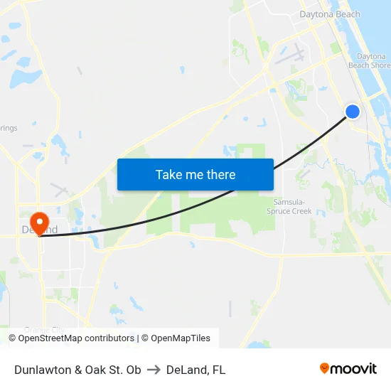 Dunlawton & Oak St. Ob to DeLand, FL map