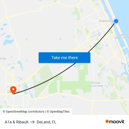 A1a & Ribault to DeLand, FL map