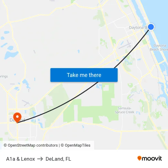 A1a & Lenox to DeLand, FL map