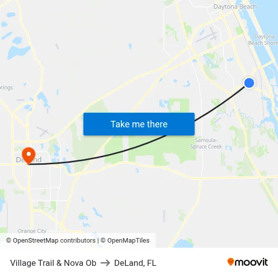 Village Trail & Nova Ob to DeLand, FL map