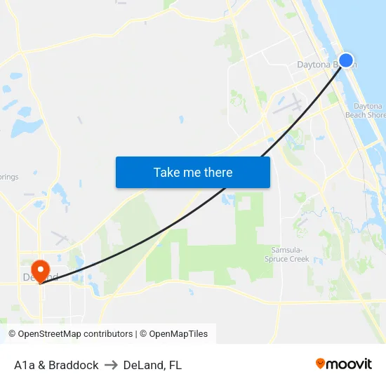 A1a & Braddock to DeLand, FL map