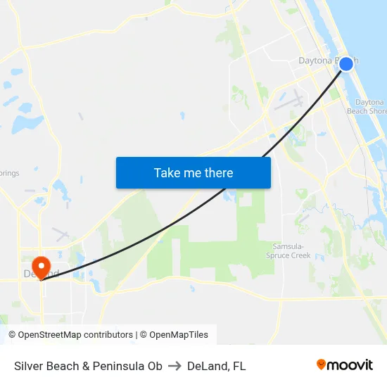 Silver Beach & Peninsula Ob to DeLand, FL map