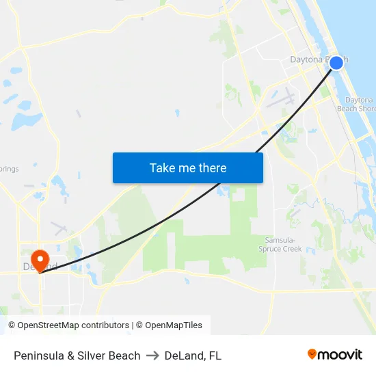 Peninsula & Silver Beach to DeLand, FL map
