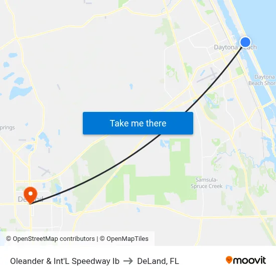 Oleander & Int'L Speedway Ib to DeLand, FL map