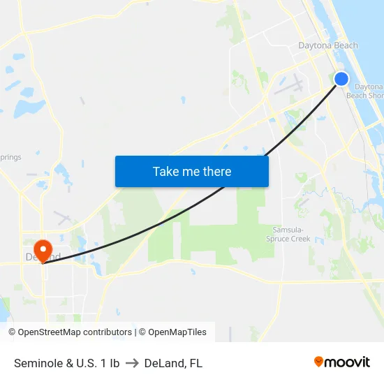 Seminole & U.S. 1 Ib to DeLand, FL map