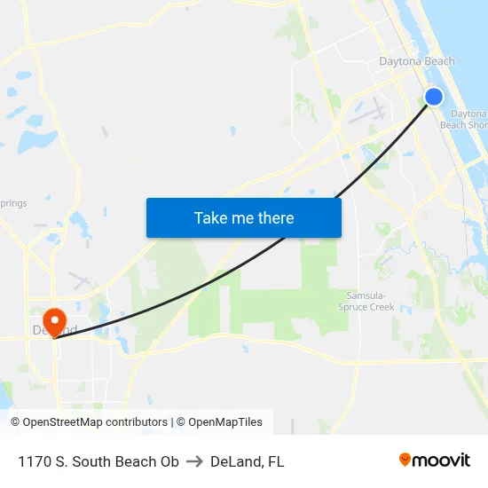 1170 S. South Beach Ob to DeLand, FL map