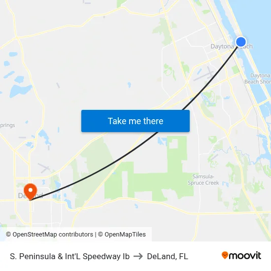S. Peninsula & Int'L Speedway Ib to DeLand, FL map