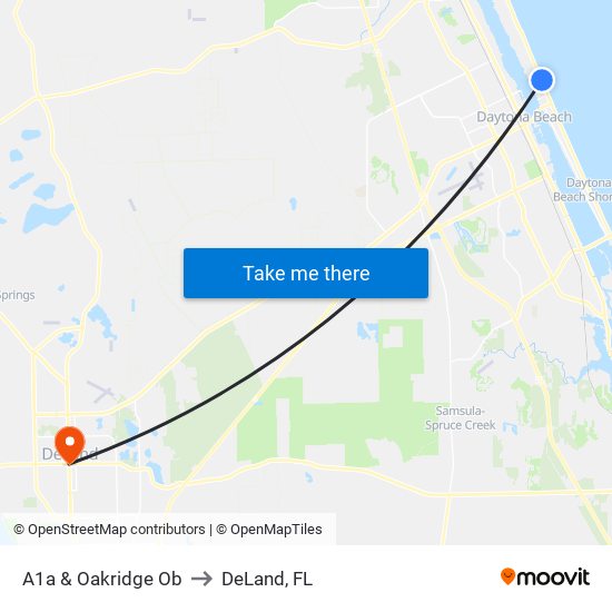 A1a & Oakridge Ob to DeLand, FL map