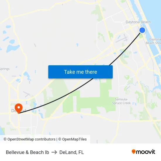 Bellevue & Beach Ib to DeLand, FL map