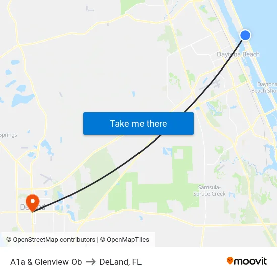 A1a & Glenview Ob to DeLand, FL map