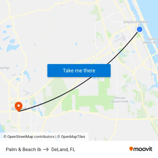 Palm & Beach Ib to DeLand, FL map