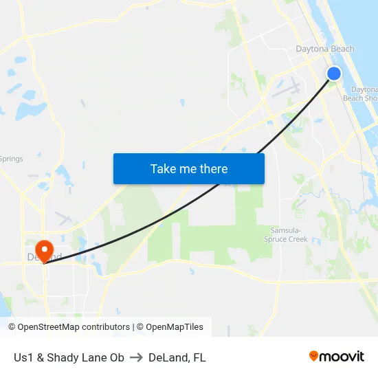 Us1 & Shady Lane Ob to DeLand, FL map