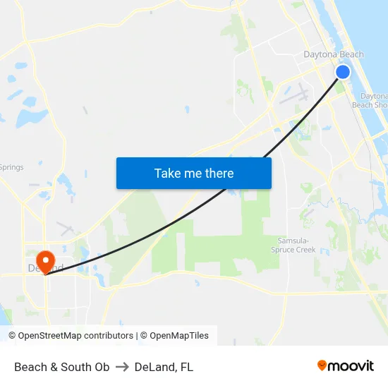 Beach & South Ob to DeLand, FL map