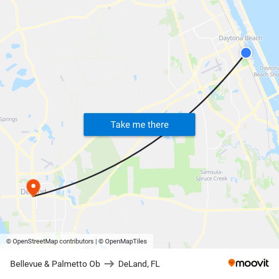 Bellevue & Palmetto Ob to DeLand, FL map